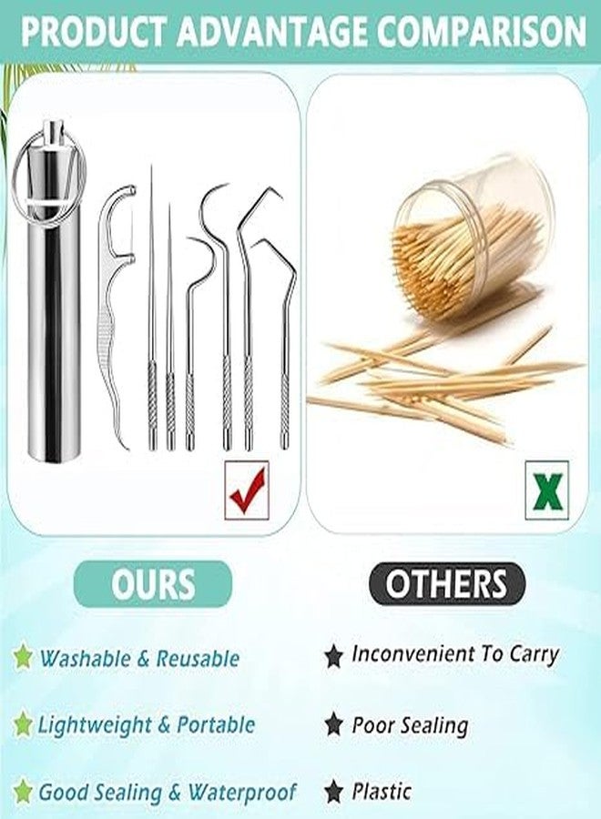 Veemok 7-in-1 Stainless Steel Teeth Cleaning Tool Kit Includes Dental Floss Picks, Toothpicks & Aluminum Tube for Braces & Oral Care (Pack-1) - Image 4
